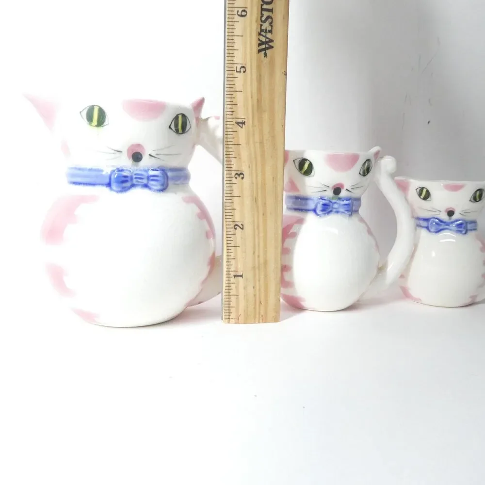 Lipper & Mann Pink White Cat Pitcher Creamers Set of 3 Vintage MCM